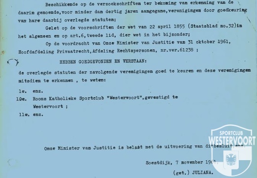 1961 - Erkenning vereniging  