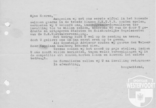 1931 - D.W.S.verzoek aan RK Utrechtsche Voetbal Bond