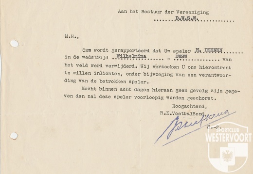 1933 - Brief van voetbalbond