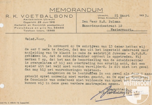 1933 - Memorandum Voetbalbond