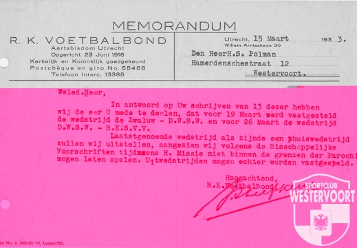 1933 - Memorandum Voetbalbond