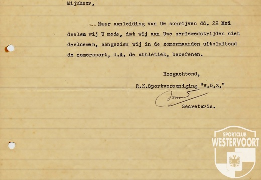 1933 - Brief van VDZ
