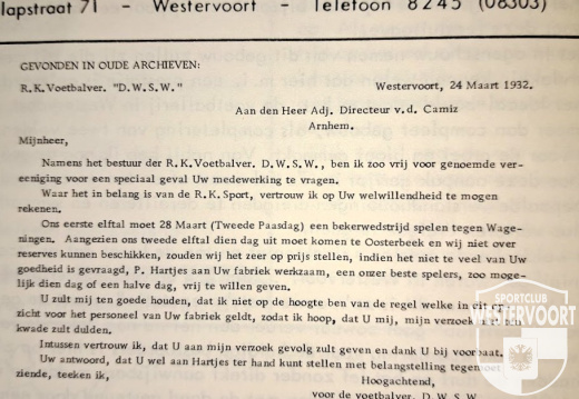 1932 - Brief DWSW aan CAMIZ